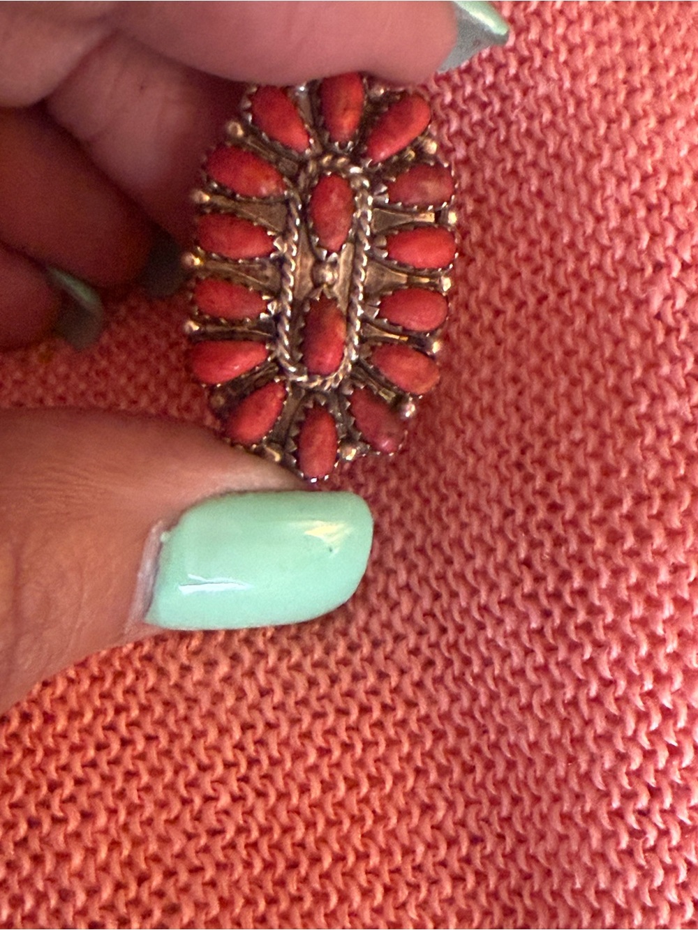 Coral Stone Cluster Ring - Women Jewelry Sterling silver- open to offers